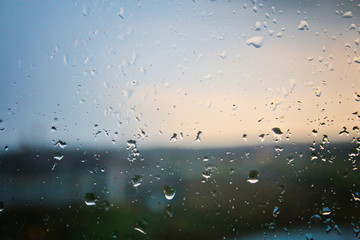 Raindrops on the glass. Rainy weather, overcast, rain, thunderstorm. Window.