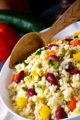 bulgur kaszotto with fresh vegetables and kidney bean