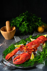 the cooked lobster on ice