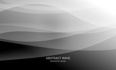Abstract black background with smooth gray lines, waves. Modern and fashion. Gradient geometric. Vector illustration.