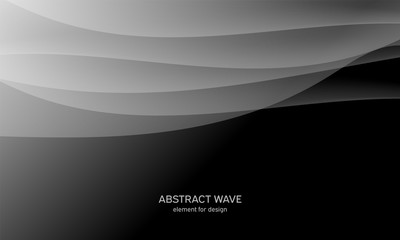Obraz premium Abstract black background with smooth gray lines, waves. Modern and fashion. Gradient geometric. Vector illustration.