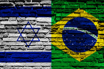 Flag of Israel and Brazil on brick wall