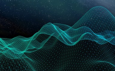 Fototapeta premium Abstract landscape on a dark background. Cyberspace grid. hi tech network. Outer space. Starry outer space texture. 3D illustration
