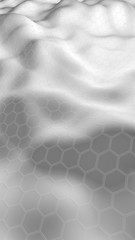Obraz premium White honeycomb with a gradient color on a light background. Perspective view on polygon look like honeycomb. Wavy surface. Isometric geometry. 3D illustration