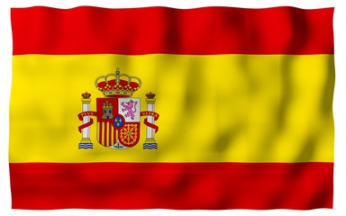The flag of Spain. Official state symbol of the Kingdom of Spain. Concept: web, sports pages, language courses, travelling, design elements. 3d illustration