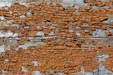 Old wooden background with cracked and peeling paint.