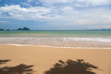 Fototapeta na wymiar Tropical beach with palm trees and beautiful sea