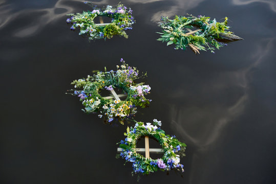 A wreath of flowers on water