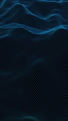 Abstract landscape on a dark background. Cyberspace navy blue grid. hi tech network. 3D illustration