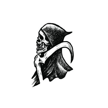 Grim reaper dotwork illustration