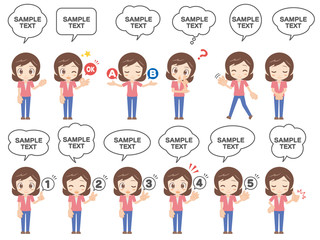 人物セット＿ポーズ12種_女性＿ピンク