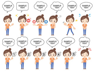 人物セット＿ポーズ12種_女性＿オレンジ