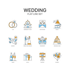 Fototapeta na wymiar Vector set of linear icons. Icons for wedding design.