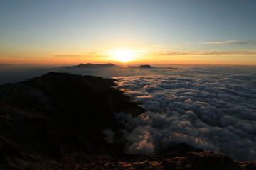 Clouds and mountain in the early morning in Shirouma dake, Nagano