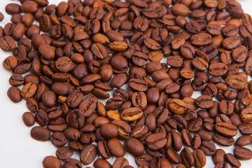 roasted coffee beans on a white background