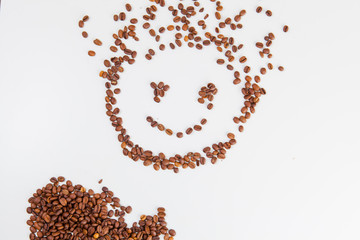 roasted coffee beans on a white background
