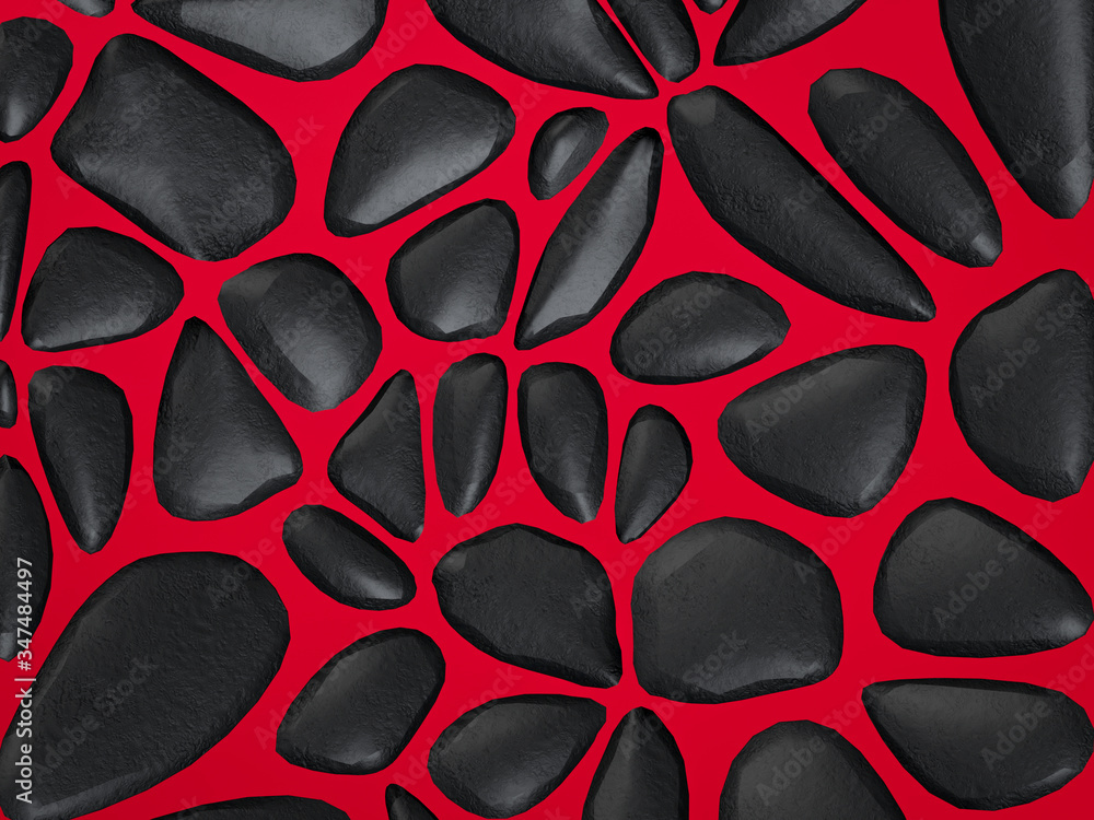 Poster abstract background of black shapes on red background. animalistic leopard print in black and red. 3
