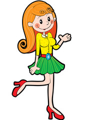 stylized drawing of a teenager girl, isolated object on a white background. vector illustration,