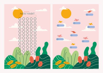 Hand-drawn cute template habit tracker for 60 days template.