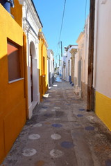 narrow street in a village in rhodes