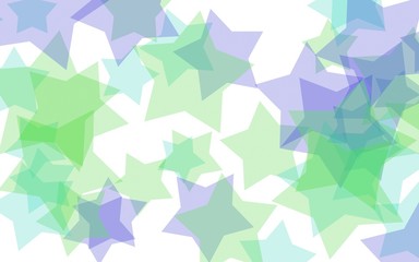 Multicolored translucent stars on a white background. Green tones. 3D illustration