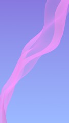 Pink wave on blue sky abstract background. Fluttering pink scarf. Waving on wind pink fabric. Vertical orientation. 3D illustration