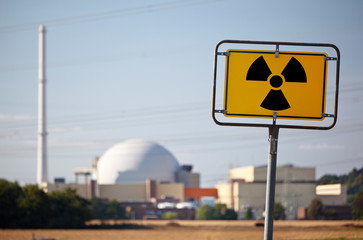 Fototapeta na wymiar Nuclear Power Station And Radioactive Sign