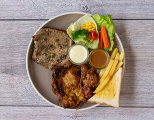 Pork, Beef, Salmon, T-bone, Sirloin, Pork chops, 