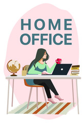 Working at home, coworking space, concept illustration. Young people freelancers working on laptops and computers at home. People at home in quarantine. Vector flat style illustratio