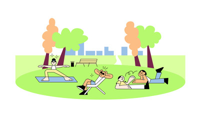  Activity chilling relaxation outdoor concept design. Character design. Vector flat style illustration.