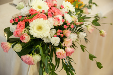 Wedding decoration of fresh flowers on wedding arch