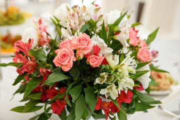 Wedding decoration of fresh flowers on wedding arch