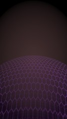 Multilayer sphere of honeycombs, purple on a dark background, social network, computer network, technology, global network. 3D illustration