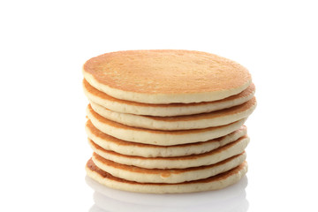stack of pancakes on white