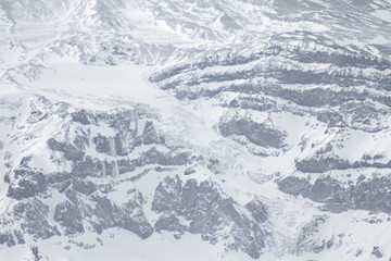 Closeup of a glacier, snow and rocks of San José vulcano viewed from Lo Valdés Valley, Cajón del...