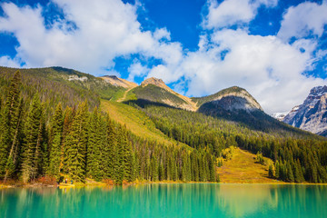 Mountain lake with emerald water