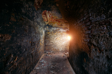 Historical underground red brick passage under old city