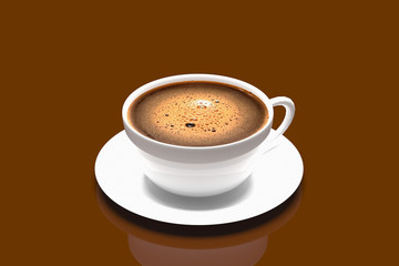 Cup of coffee with foam on a plane