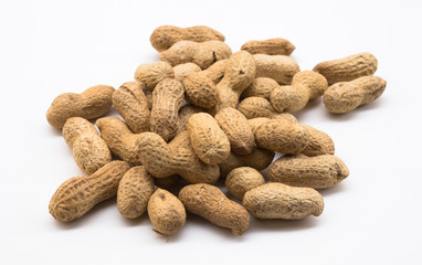 bunch of ecological peanuts on a white background