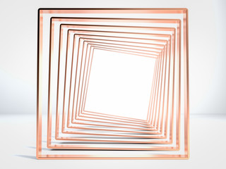 Abstract scene of golden or copper tunnel on white background. Pace your text or object. 3d render