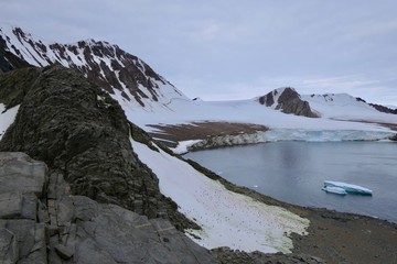 Antarctic landscape, bay with penguin colony, Antarctica, Red Rock Ridge