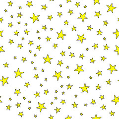 Space planets asteroids rocket ufo meteorite star night sky. Vector seamless pattern. Space travelling flight. Illustration in doodle style. For printing on paper fabric social media post web banner
