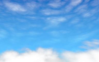 Blue sky background with white clouds. Cumulus white clouds in the clear blue sky in the morning. 3D illustration