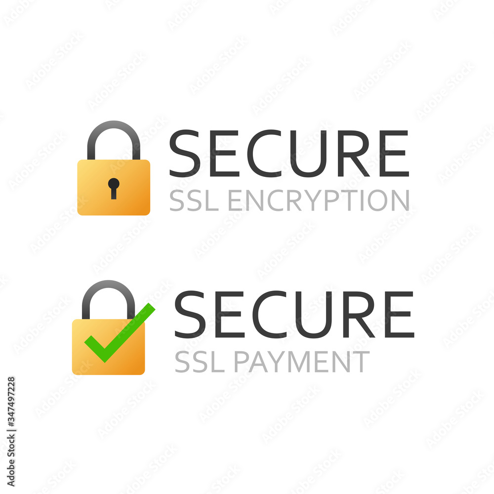 Poster ssl secure certificate icon or safe encrypted payment vector symbol flat cartoon, illustrated ssl en