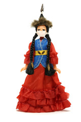 A doll in a Kazakh costume and a mask that protects against coronavirus