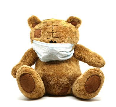 Medical Iconography Of A Teddy Bear In An Antivirus Mask 