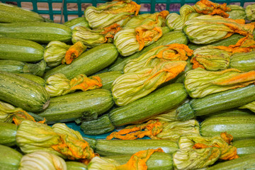 Zucchini with flower for sale at the market