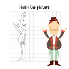 Finish the picture - Funny Tamer. Logic games for Preschool, Kindergarten, School. Coloring page. Vector illustration.