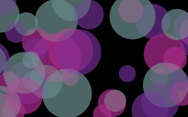 Multicolored translucent circles on a dark background. Pink tones. 3D illustration