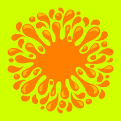 orange juice water splash drop, water blob orange flat isolated on green, pineapple juice splash flow, orange juice drop splatter simple for package design, water orange drop symbol graphic banner ad